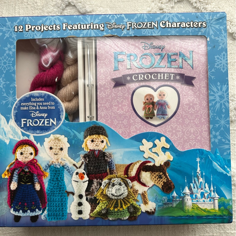 NWT Disney Frozen Crochet Kit by Kati Galusz, 12 Patterns Yarn for Elsa and Anna